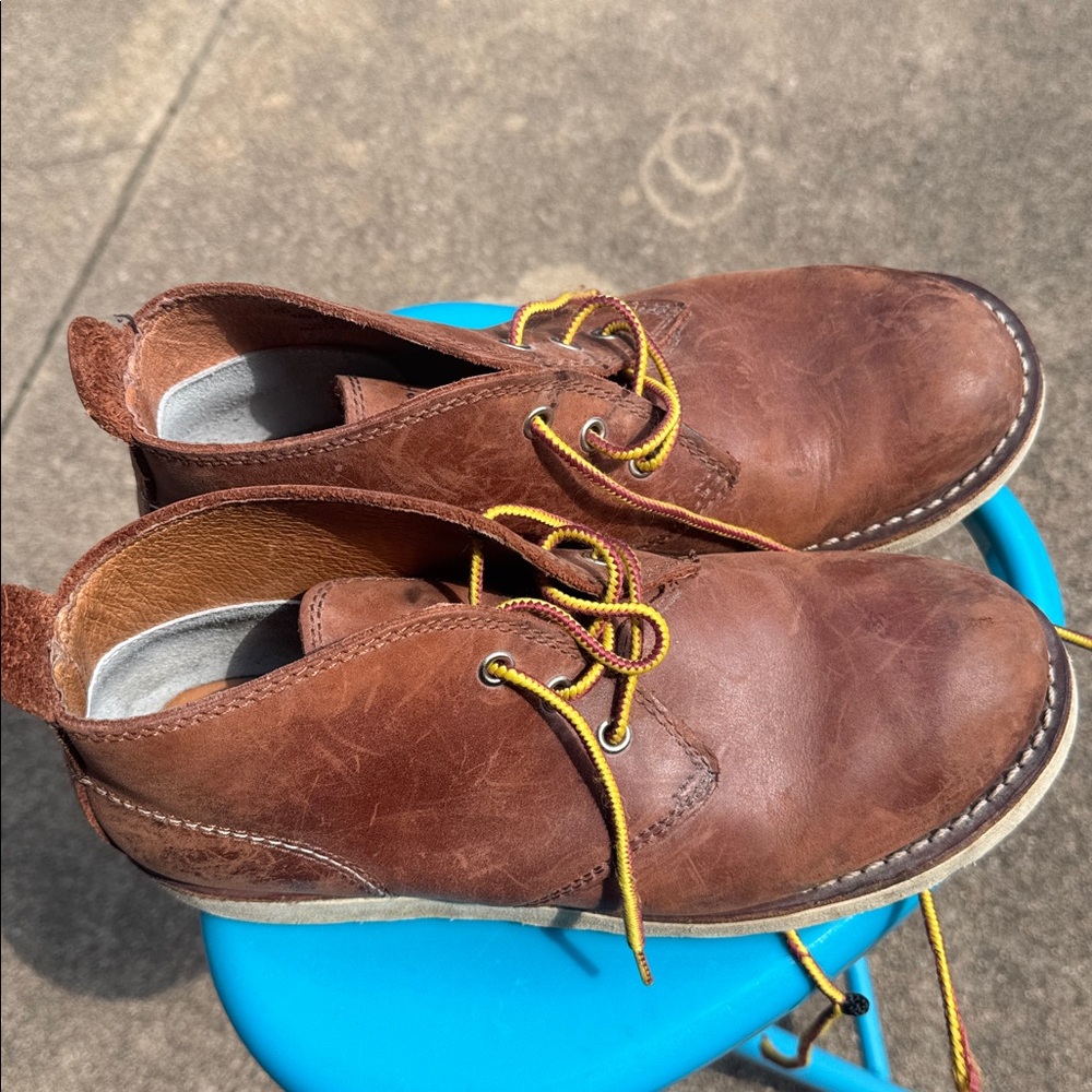 Sears Brown Leather Chukka Boots with Yellow Laces